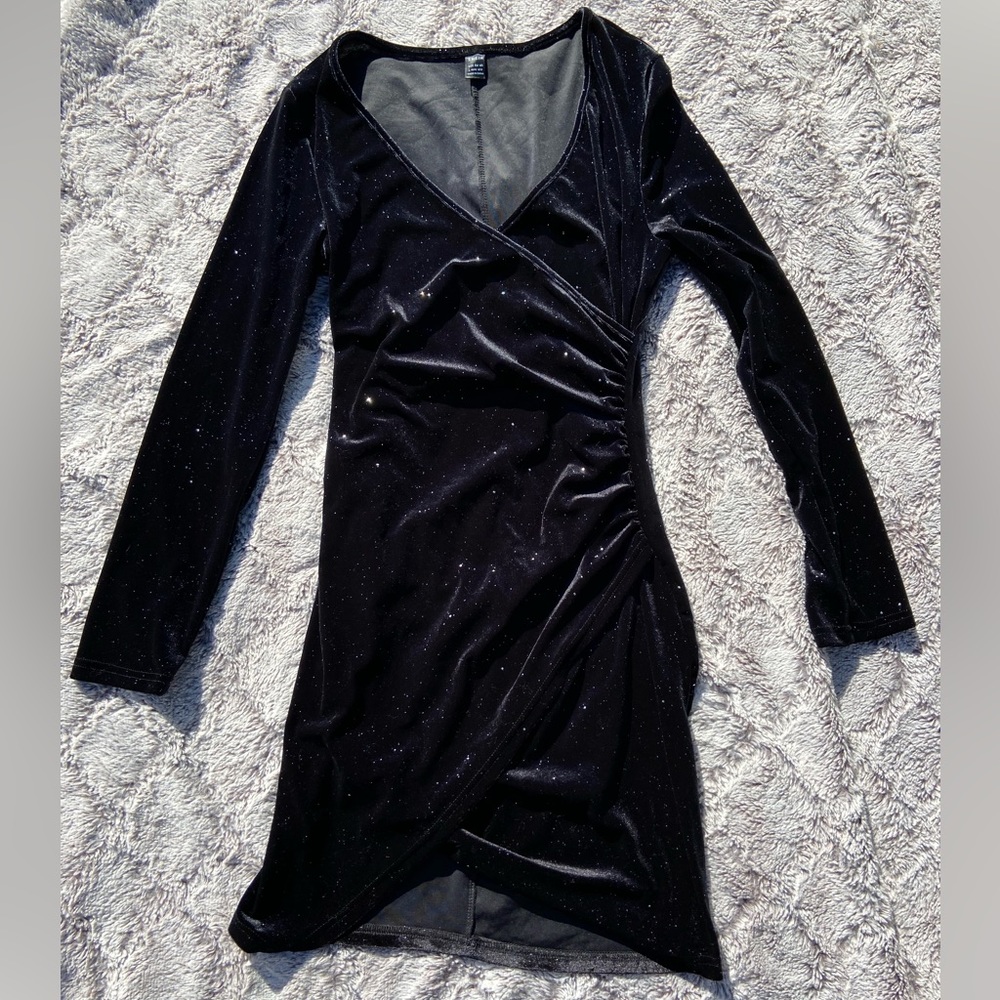 Black Velvet Wrap Dress - Large, SHEIN